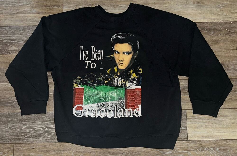 🔥 VTG 90s *FULL GRAPHIC* I've Been To Graceland Elvis Sweatshirt Men's Size XXL